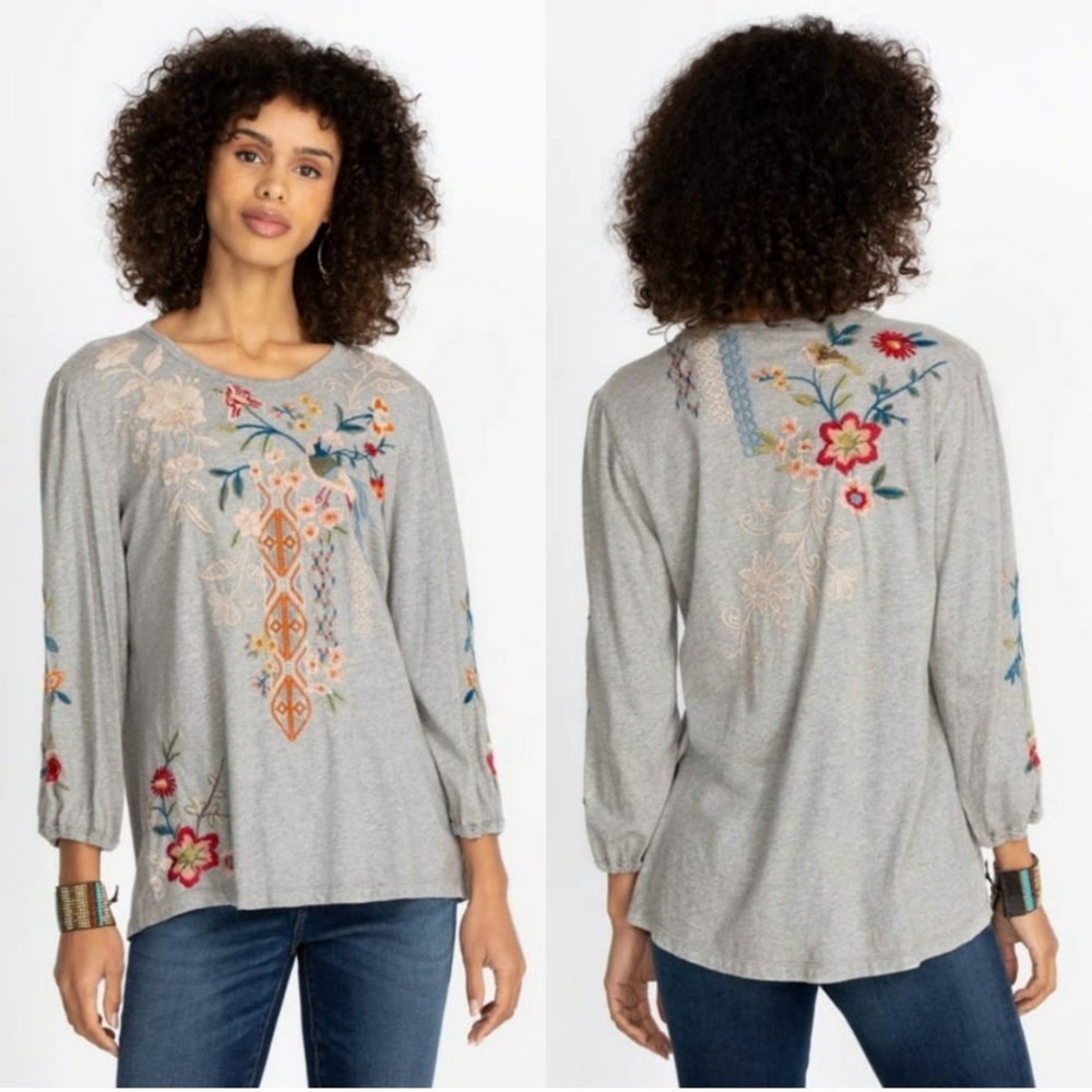 Johnny Was ELLIA PUFF SLEEVE TEE Heather grey medium